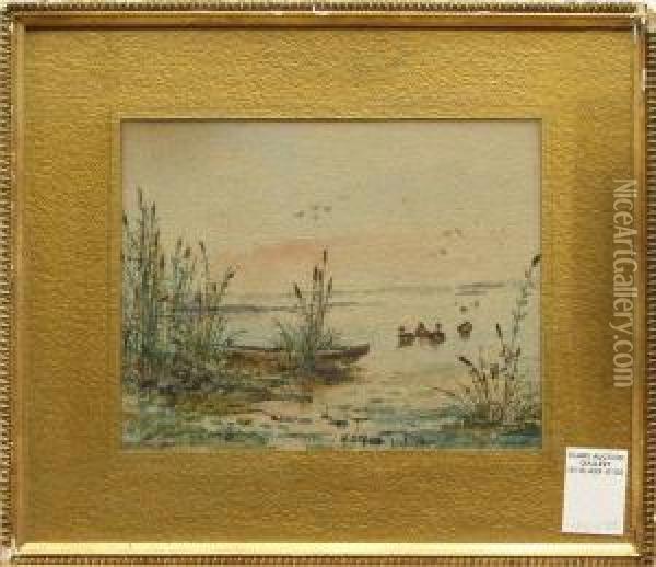 Cattails And Ducks On The Marsh Oil Painting - Meyer Straus
