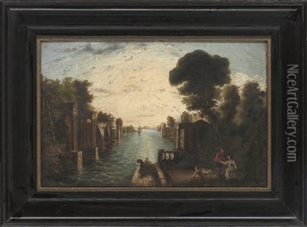 A River Landscape With Figures Oil Painting - George Barrell Willcock