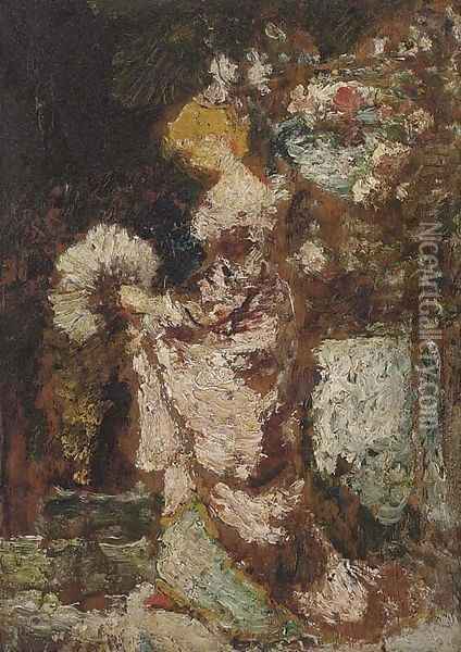 Jeune femme à l'eventail Oil Painting - Adolphe Joseph Thomas Monticelli
