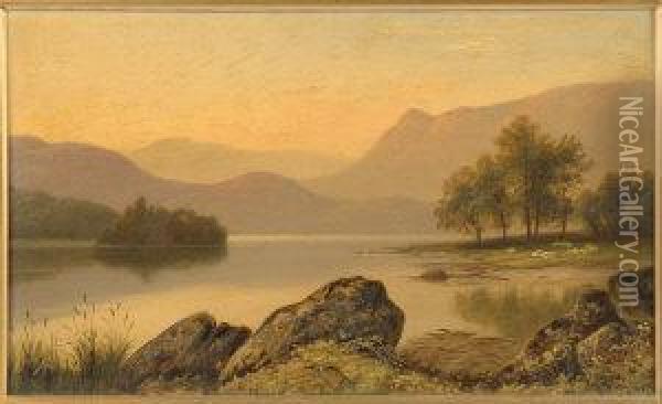 Sheep At A Lochside Oil Painting - Thomas Spinks