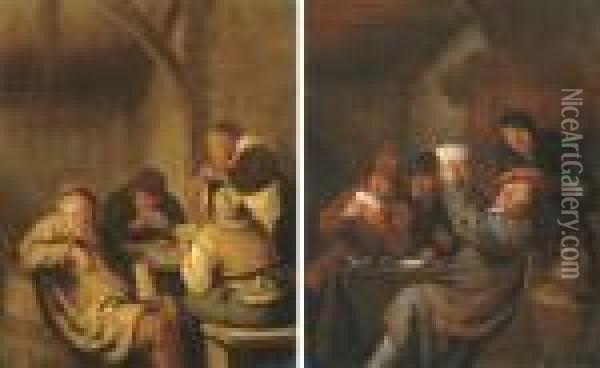 Peasants Playing Cards Oil Painting - Jan Miense Molenaer