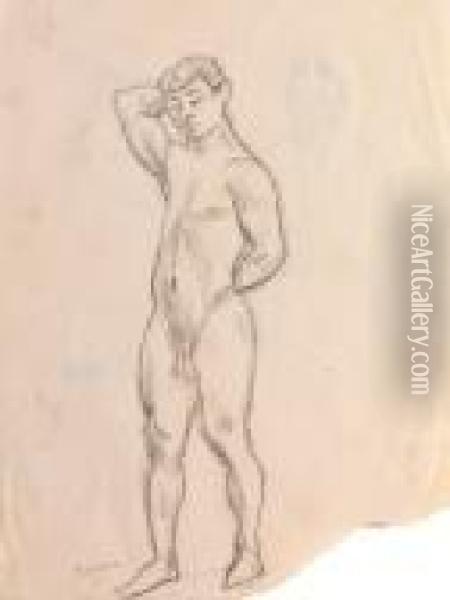 Nu D'homme/homme Dessinant (recto Verso) Oil Painting - Jules Pascin