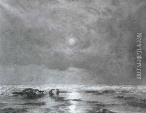 Moonlit Seascape Oil Painting - Alexander Maclean