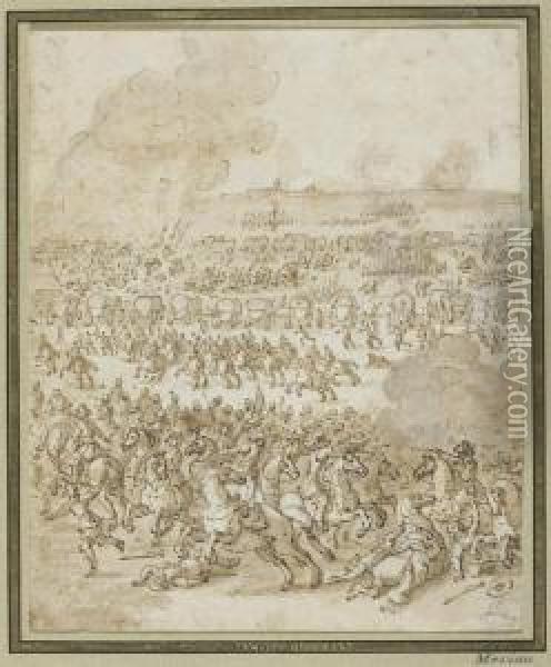 A Cavalry Battle Oil Painting - Matthaus Merian