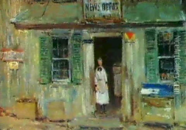 News Depot, Cos Cob Oil Painting - Childe Hassam