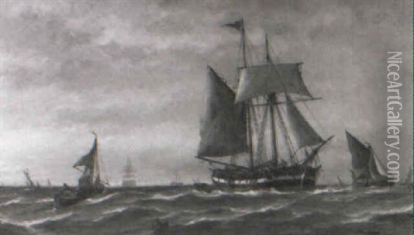 A Trading Brig And Thames Barges Oil Painting - Richard Henry Nibbs