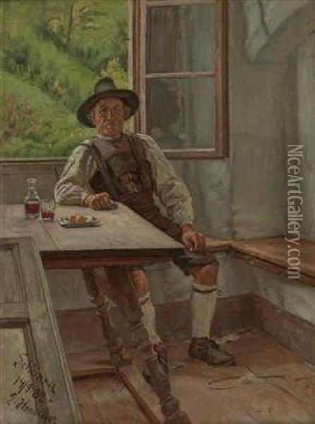Sitzender Sudtiroler Bauer In Der Stube Oil Painting - Ernst Henseler