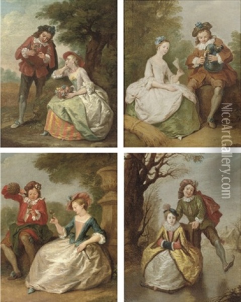 The Four Seasons - A Couple With Flowers (+ 3 Others; 4 Works) Oil Painting - Francois Octavien