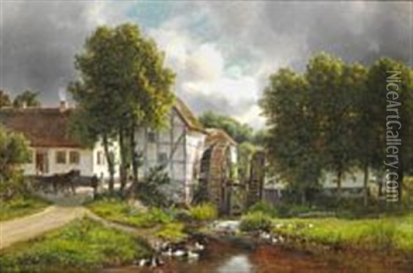 Watermill Oil Painting - Ferdinand Richardt