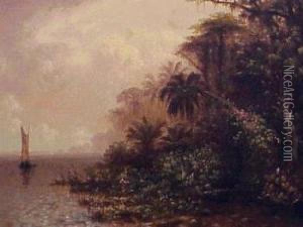 Sailing Vessel In The Tropics Oil Painting - Granville Perkins