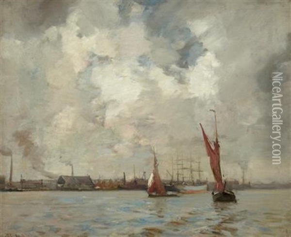 Shipping Off The Dutch Coast Oil Painting - James Campbell Noble
