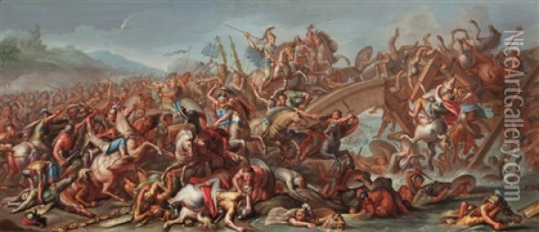 Szene Aus Der Schlacht An Der Milvischen Brucke Oil Painting - Charles Le Brun