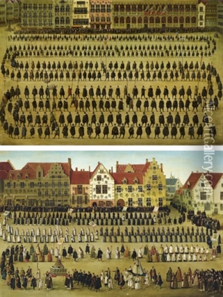 La Procession Des Guildes (+ La Procession De Notre-dame Du Sablon Pendant La Fete De L'ommegang A Bruxelles En 1615; Paire) Oil Painting - Denis van Alsloot