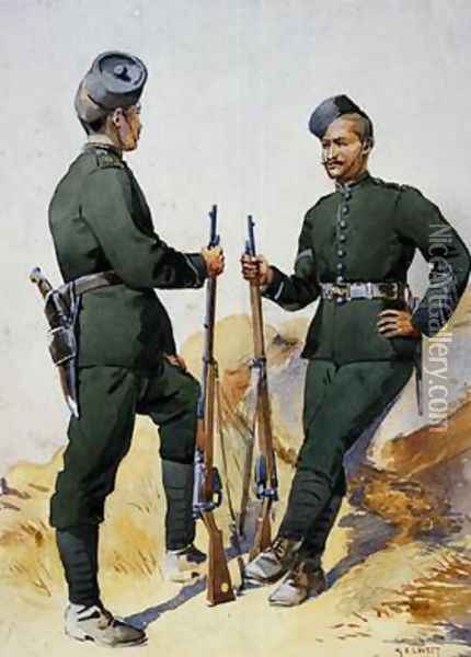 Soldiers of the 39th Garwhal Rifles Garwhalis Oil Painting - Alfred Crowdy Lovett