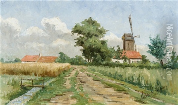 Summer Landscape With Mill And Farms (ca. 1893-1900) Oil Painting - Valerius De Saedeleer