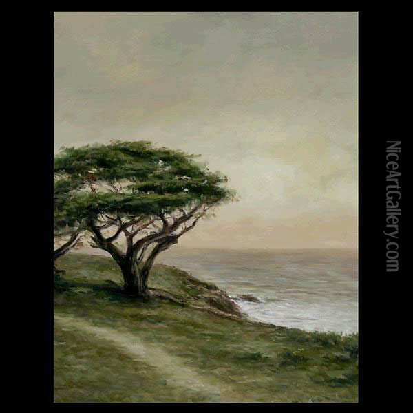 Sunset At Cypress Point. Oil Painting - Raymond Dabb Yelland