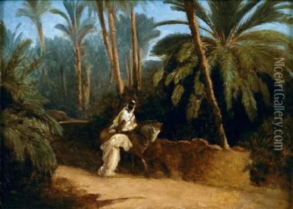 Cavalier Dans L'oasis De Laghouat Oil Painting - Eugene Fromentin