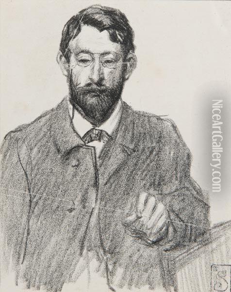 Portrait D'henri Riviere Oil Painting - Theophile Alexandre Steinlen