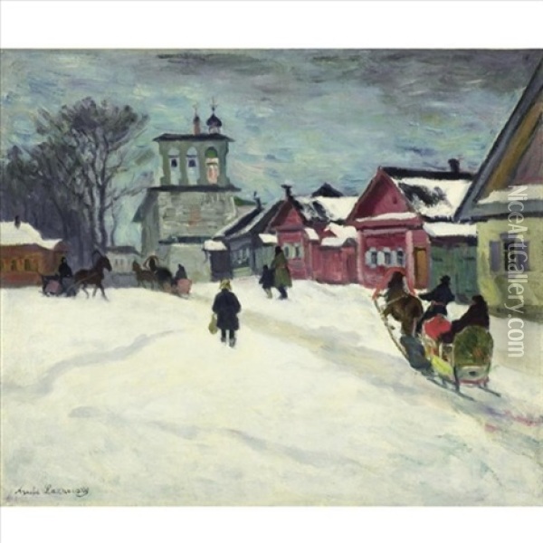 Russian City In The Snow Oil Painting - Arnold Borisovich Lakhovsky