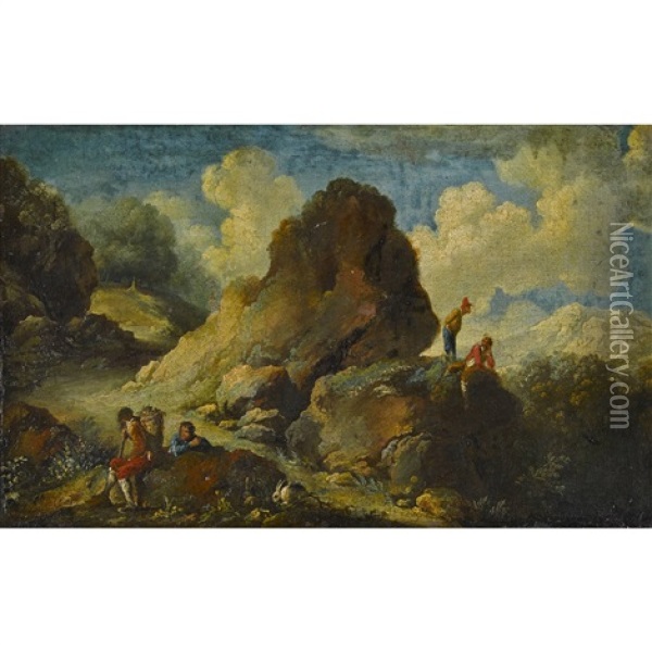 Felsige Landschaft Mit Staffage Oil Painting - Bartolomeo Torreggiani