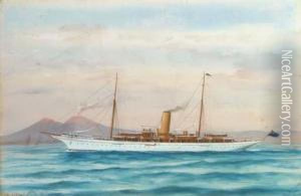 The Steam Yacht Alberta In The Mediterranean Off Naples Oil Painting - Atributed To A. De Simone