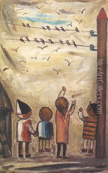 Flight of the Swallows Oil Painting - Tadeusz Makowski