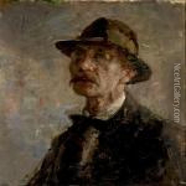 Self-portrait With Ahat Oil Painting - Julius Paulsen