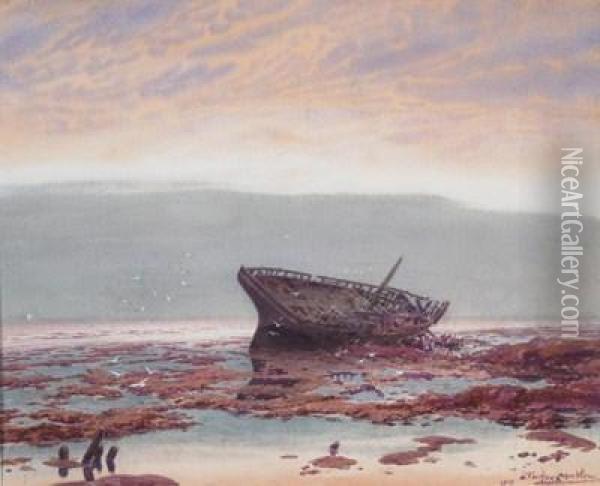 Coastal Scene With Wreck Oil Painting - Louis Fairfax Muckley