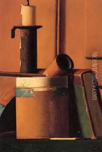Still Life with Candlestick, Pipe and Book Oil Painting - John Frederick Peto