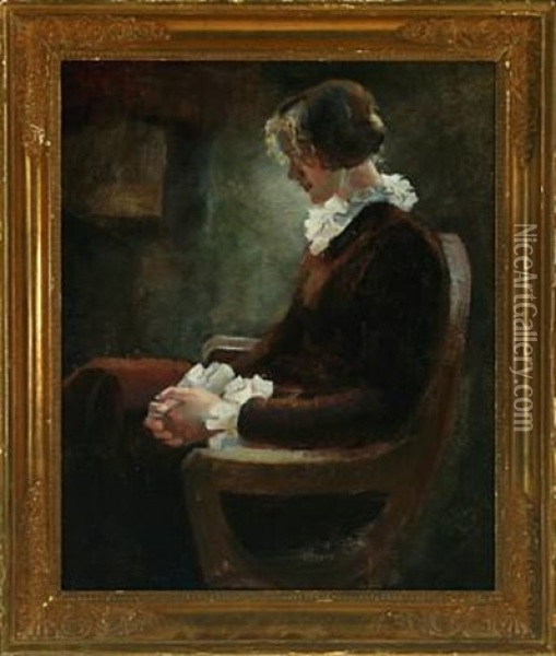Young Woman Seated In An Armchair Oil Painting - Julius Paulsen