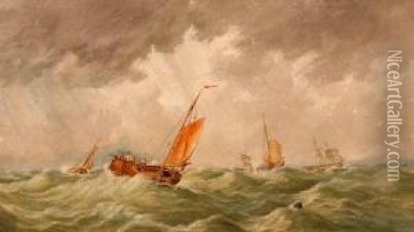 Extensive Shipping In Rough Seas Oil Painting - William Joy