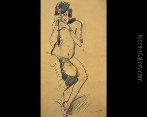Female Nude Seated Full-length Oil Painting - Henry Bataille