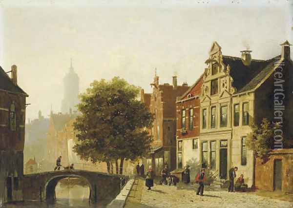 A view of a canal in Utrecht Oil Painting - Frederik Roosdorp
