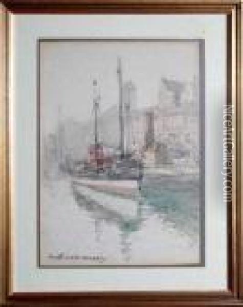 North Shields Harbour Oil Painting - Victor Noble Rainbird