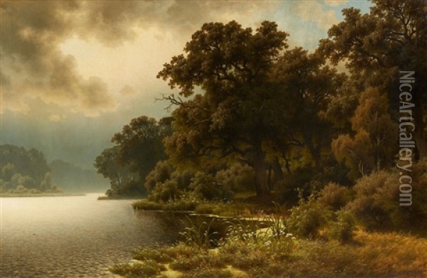At The Lakeside Oil Painting - Julius Monien