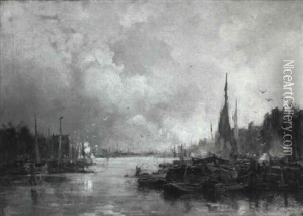 The Leuvehaven, Rotterdam Oil Painting - Johan Hendrik van Mastenbroek