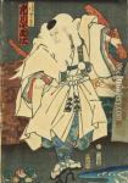 Trois Oban Tate-e, Acteur Dansle Role D'un Samourai Oil Painting - Toyohara Kunichika
