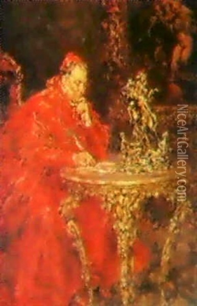 El Cardenal Escribe Oil Painting - Juan Pablo Salinas