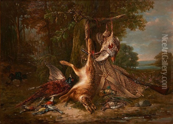 Tableau De Chasse Sur Fond De Paysage Oil Painting - Francois Joseph Huygens