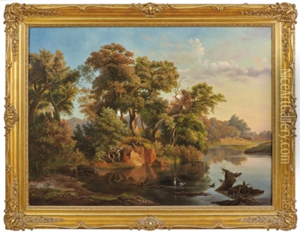 Flusslandschaft Im Abendlicht Oil Painting - Johann Wilhelm Schirmer