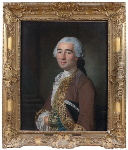 Portrait De Dominique De Lesseps, Seigneur Du Colombier, Ministre De France A Bruxelles Oil Painting - Jacques Andre Joseph Aved
