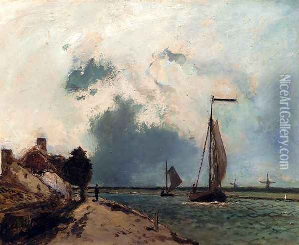 L Arrivee Au Port Oil Painting - Johan Barthold Jongkind