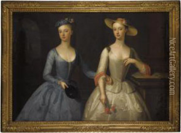 Double Portrait Of Lady Sophia And Lady Charlotte Fermor Oil Painting - Enoch Seeman