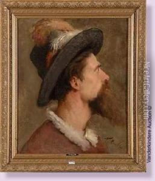 Profil D'homme Au Chapeau A Plumes Oil Painting - N. Mivelles