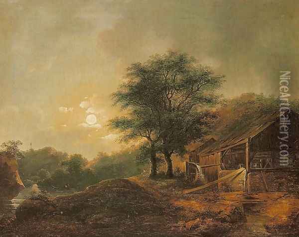 Water-Mill in Moonlight Oil Painting - Jan Jozef Haar