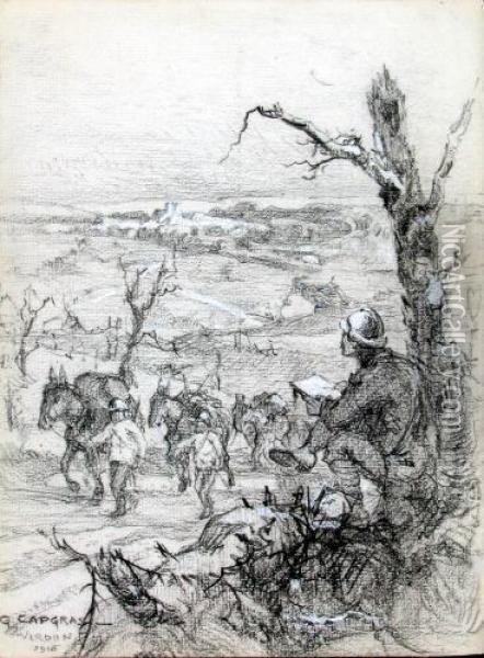 Soldaten Mit Lasttieren In Verdun Oil Painting - Georges Capgras