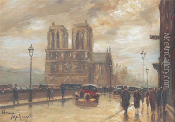 Quai St.-michel Avec Notre Dame Oil Painting - Henri Malfroy-Savigny
