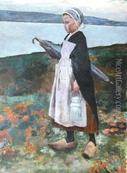 Jeune Bretonne Au Pot A Lait Oil Painting - Amelia H. Lundahl