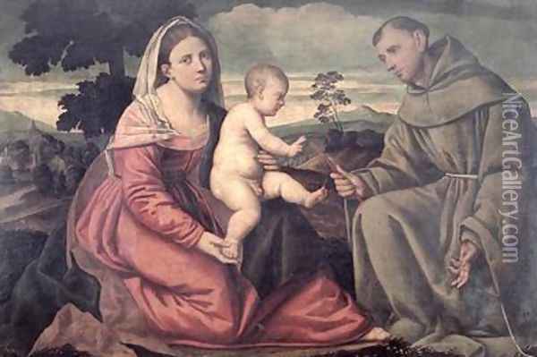 Madonna and Child with St Francis 1540 Oil Painting - Bernardino Licinio