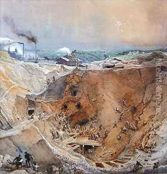 Opencast Mining at Vieille Montagne, Saone et Loire Oil Painting - Ignace Francois Bonhomme
